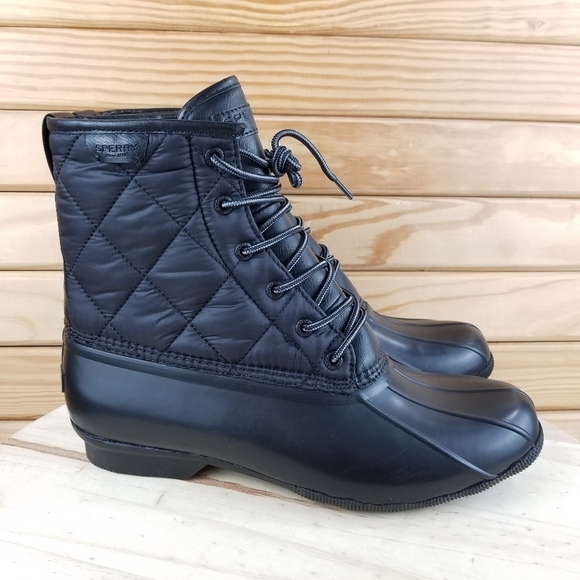 Sperry Top-Sider Saltwater Black Duck Boots 12M Lace-up STS23701 Rubber Rain NEW - Picture 1 of 10